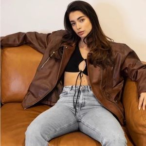 Iconic Bentley motorcycle genuine oversize leather jacket in brown